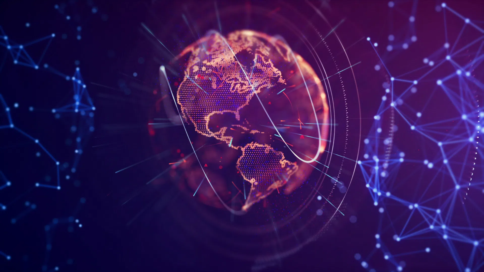 Digital 3D globe focused on the Americas with data points and connection lines